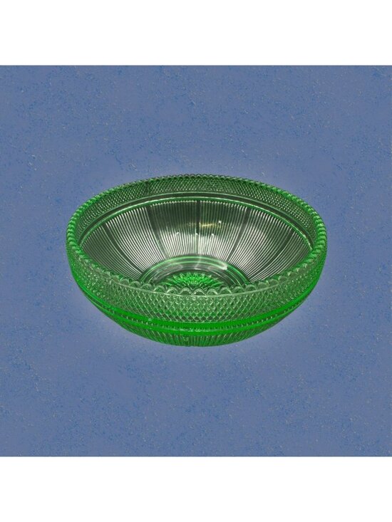 Vintage Other - Vintage uranium vaseline glass serving bowl, UV glow, ribbed diamond starburst,